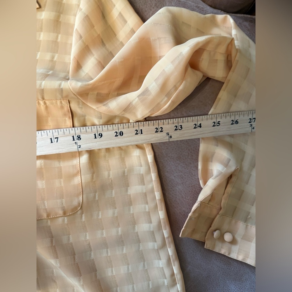 Vintage Liz Baker Yellow Checkered Sheer Blouse Button Down Women’s Size 10 Tall - Picture 4 of 8